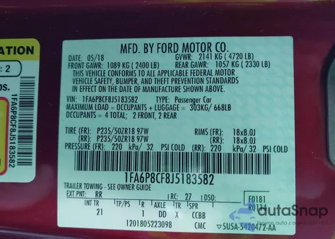 2018 Ford Mustang Gt z USA, uszkodzony, nr VIN 1FA6P8CF8J5183582